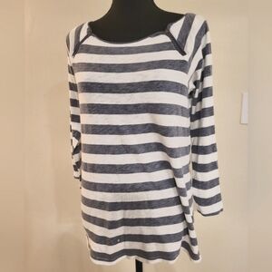 J. Crew Blue & White Striped Boatneck Tunic With‎ 3/4 Sleeves (Size S)